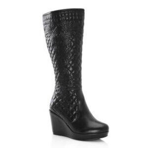 NEW Addition-Elle "ELLE" Quilted Wedge Boots Black 11W OR 12W
